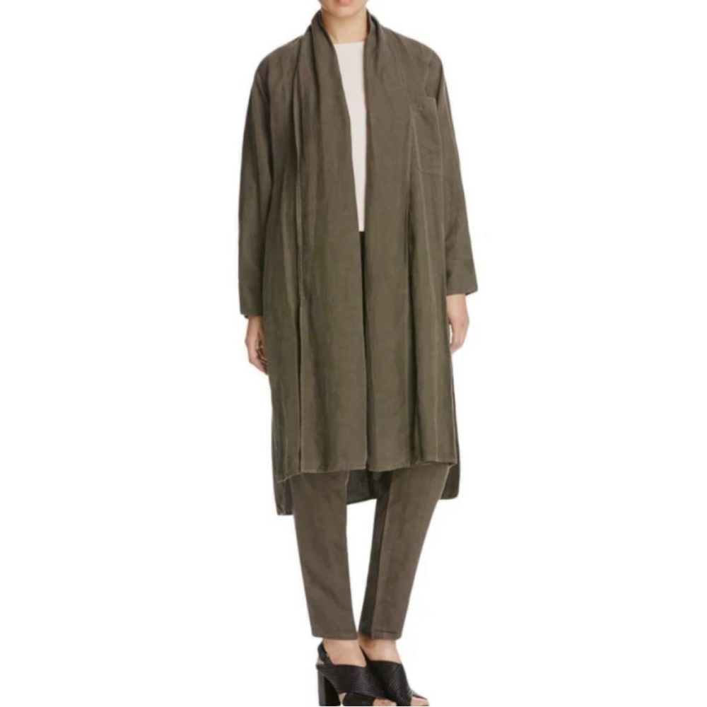 NWOT Eileen Fisher Tencel Linen Long Open Front Jacket Coat XXS/XS